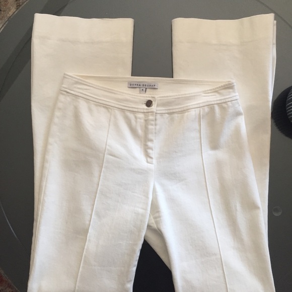 Donna Degnan Front Center Seam Wide Leg Side Slit Hem off White Pants, size 4 - Picture 2 of 12